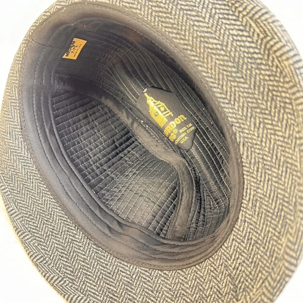 London Fog Fedora Hat Men's Medium 7 - 7 1/8 Black Gray Made USA Classic